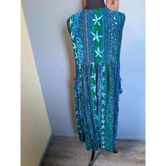 Blue Green Tropical Dress: Lightweight Gauzy Dress Size XL - Picture 2 of 8